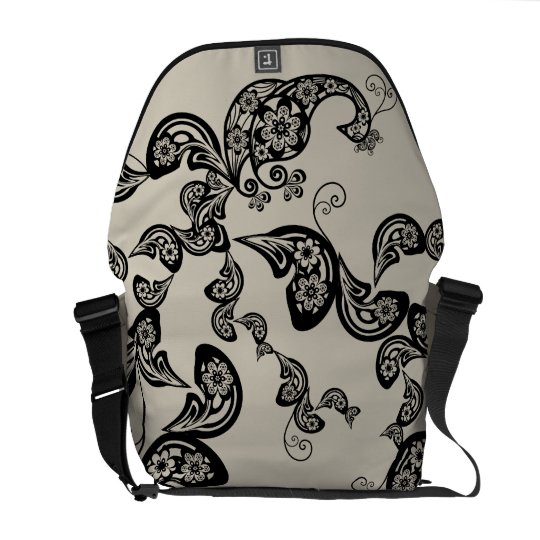 Floral Black Peacock Vintage Pattern Vector Art Courier Bag