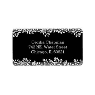 Floral Black Personalized Gothic Return Address Label
