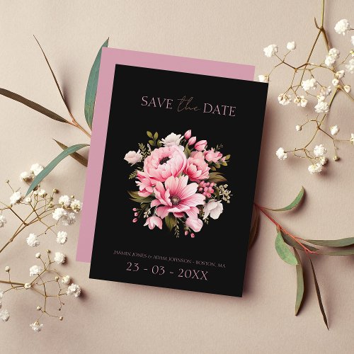 Floral Black Pink Flowers Dark Aesthetic Wedding Save The Date