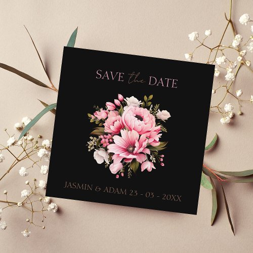 Floral Black Pink Flowers Dark Aesthetic Wedding Save The Date