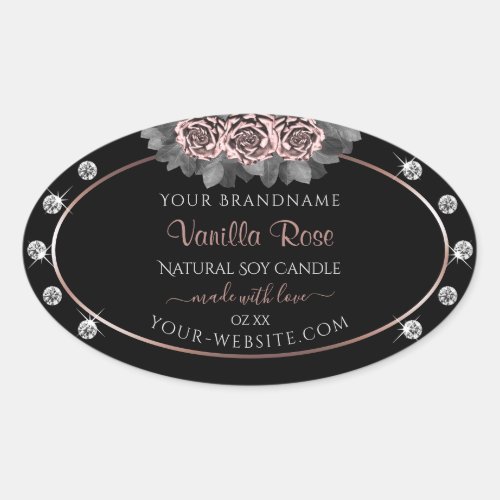 Floral Black Product Labels Rose Gold Frame Jewels