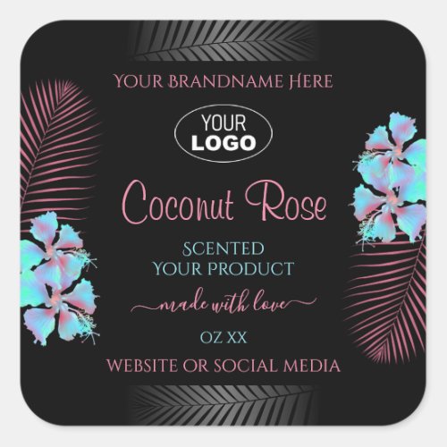 Floral Black Product Labels Teal Pink Flowers Logo