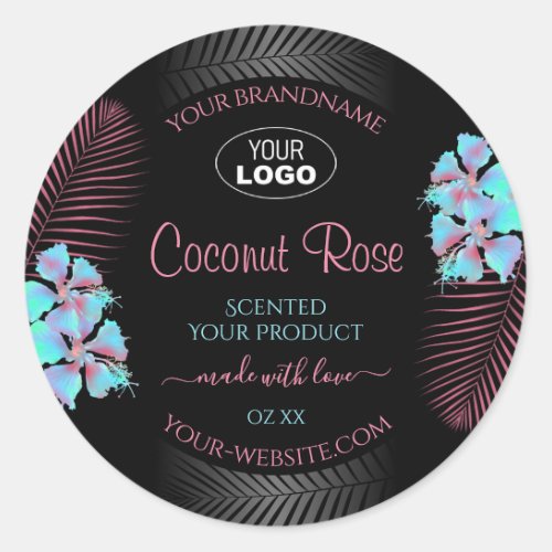 Floral Black Product Labels Teal Pink Flowers Logo