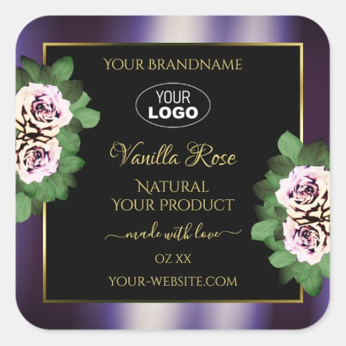 Floral Black Purple Product Labels Roses with Logo