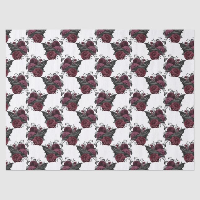 Floral Black Raven on White Decoupage Tissue Paper (Front)
