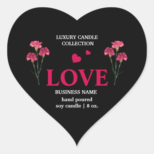 Floral Black Red And Gold Product Label Love  Heart Sticker