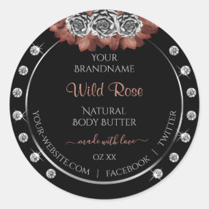 Floral Black Red and Silver Product Label Diamonds