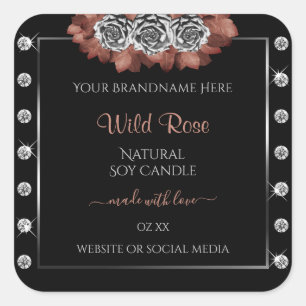 Floral Black Red and Silver Product Label Diamonds