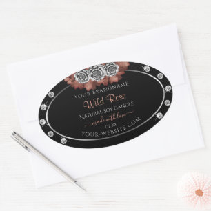 Floral Black Red and Silver Product Label Diamonds