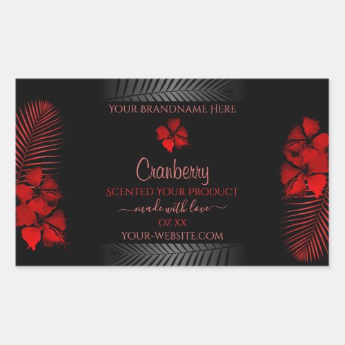 Floral Black Red Product Labels Hawaiian Flowers