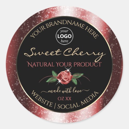 Floral Black Red Soft Glitter Product Labels Logo