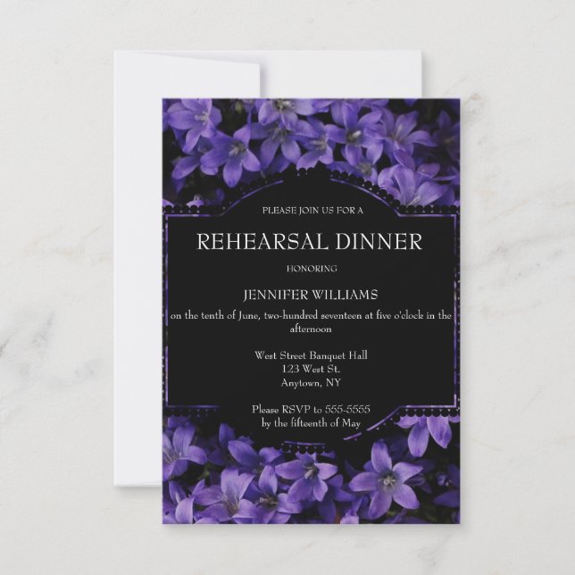 Floral Black Rehearsal Dinner Invitations (Front)