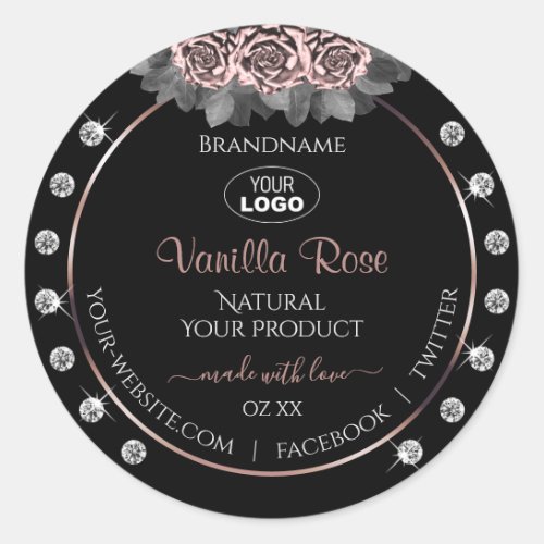 Floral Black Rose Gold Product Labels Jewels Logo