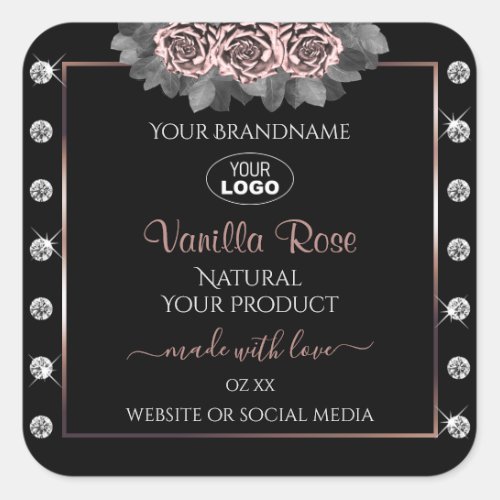 Floral Black Rose Gold Product Labels Jewels Logo