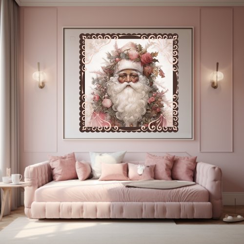 Floral Black Santa in Nostalgic Pink Holiday  Poster