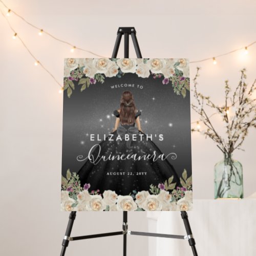 Floral Black Silver Dress Birthday Quinceanera Foam Board