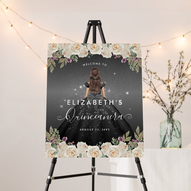 Floral Black Silver Dress Birthday Quinceanera Foam Board (In Situ (Stand))