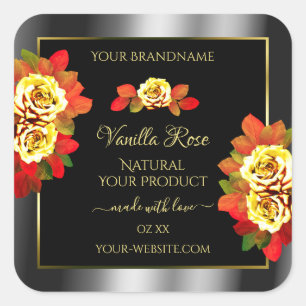 Floral Black Silver Gold Product Labels Cute Roses