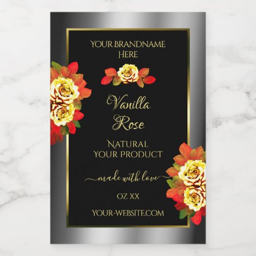 Floral Black Silver Gold Product Labels Cute Roses