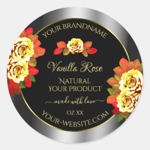 Floral Black Silver Gold Product Labels Cute Roses
