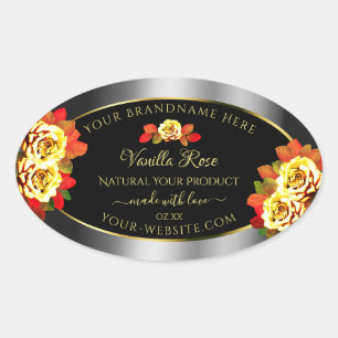 Floral Black Silver Gold Product Labels Cute Roses