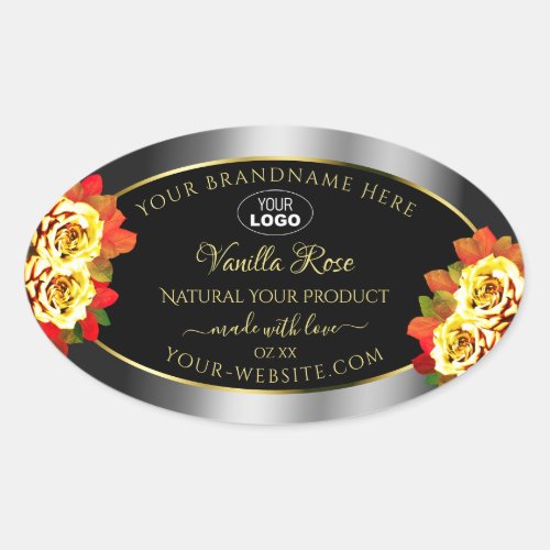 Floral Black Silver Gold Product Labels Roses Logo