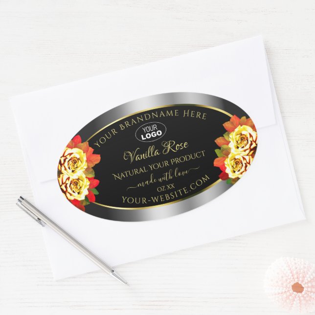 Floral Black Silver Gold Product Labels Roses Logo (Envelope)