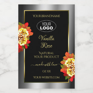 Floral Black Silver Gold Product Labels Roses Logo