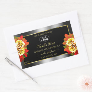 Floral Black Silver Gold Product Labels Roses Logo