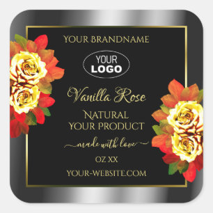 Floral Black Silver Gold Product Labels Roses Logo