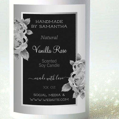 Floral Black Silver Product Label Candles Beauty 