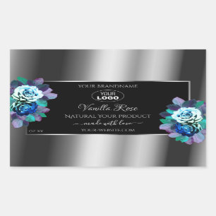 Floral Black Silver Product Labels Logo Teal Roses