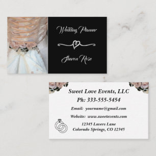 Floral Black Silver Wedding Planner Business Card