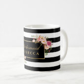 Floral Black Stripes Bridesmaid Bridal Shower Coffee Mug (Front Right)