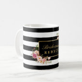 Floral Black Stripes Bridesmaid Bridal Shower Coffee Mug (Front Left)