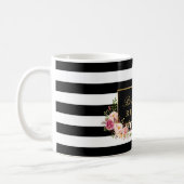 Floral Black Stripes Bridesmaid Bridal Shower Coffee Mug (Left)