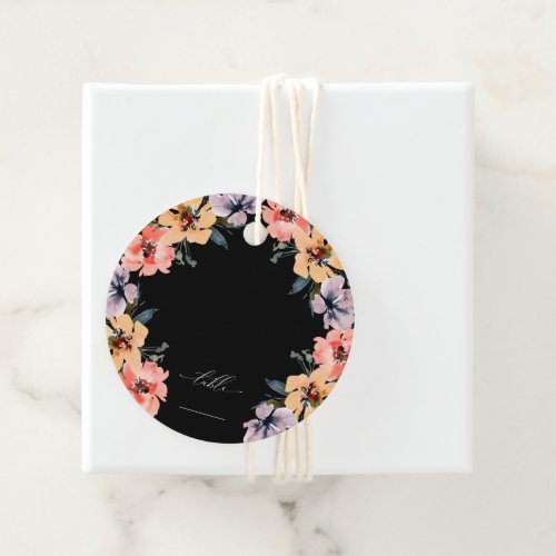 Floral Black Wedding Favor Tag Escort Card 