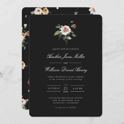 Floral Black Wedding Invitation