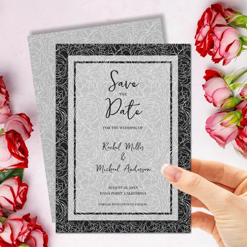 Floral Black Wedding QR Code Save The Date