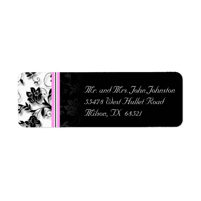 Floral Black, White, and Pink Return Address Label (Front)