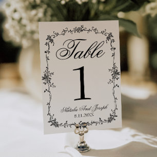 Floral Black White Botanical Wedding Table Number