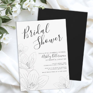 Floral Black White Bridal Shower Invitation