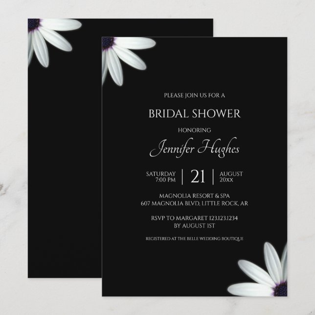 Floral Black & White Bridal Shower Invitation (Front/Back)