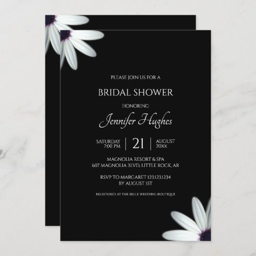Floral Black  White Bridal Shower Invitation