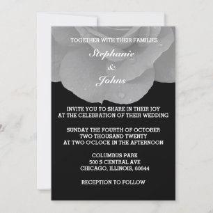 Floral Black White Grey Gray Rose Cool Wedding Invitation