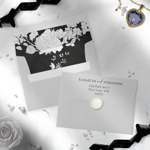 Floral Black & White Liner & Return Address Script Envelope