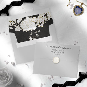 Floral Black & White Liner & Return Address Script Envelope