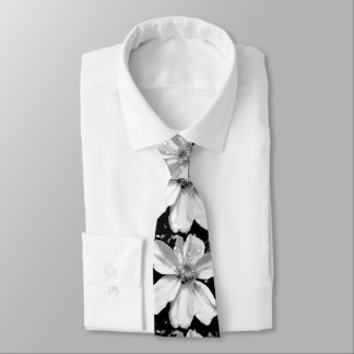 Floral black &white mens tie