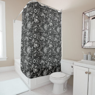 Floral Black White Modern Vintage Botanical Shower Curtain