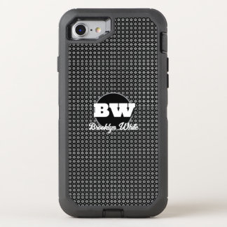 Floral Black & White Pattern Monogrammed OtterBox Defender iPhone SE/8/7 Case